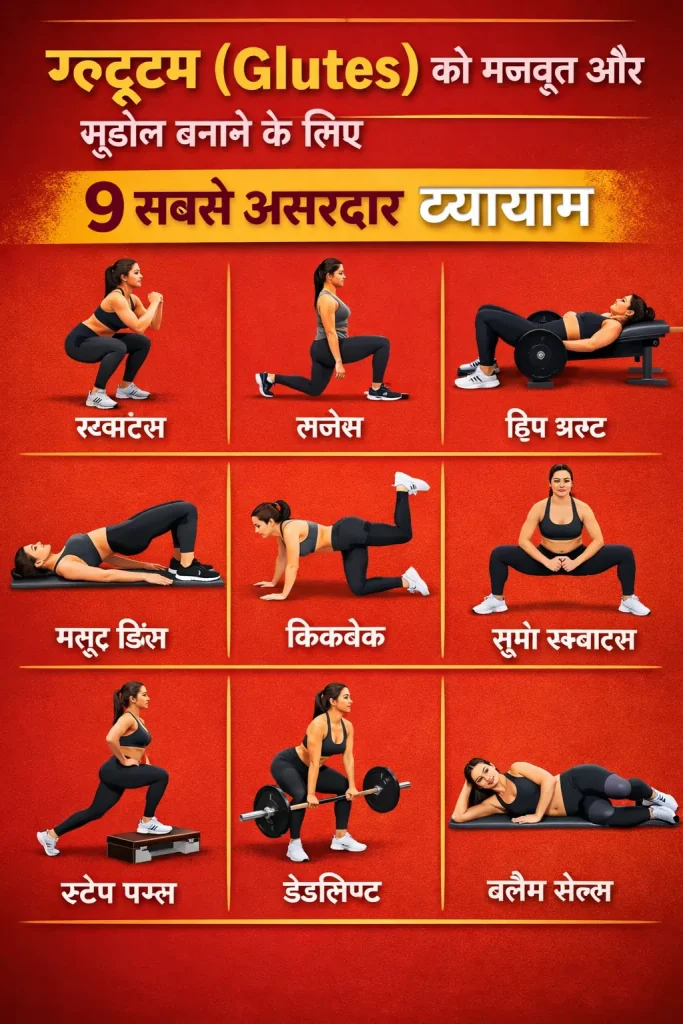 ग्लूट्स (Glutes) को मजबूत और सुडौल बनाने के लिए 9 सबसे असरदार व्यायाम