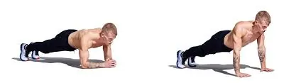 कमांडो प्लैंक (Commando Plank - कोहनी से हथेली पर आना और वापस जाना)