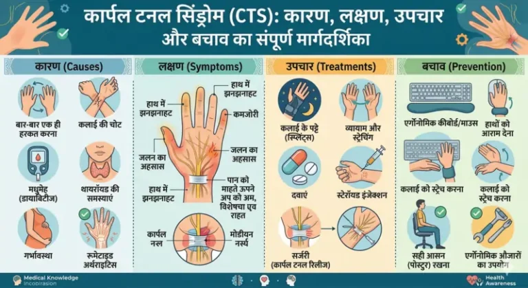 कार्पल टनल सिंड्रोम (CTS) कारण, लक्षण, उपचार और बचाव