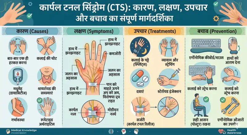 कार्पल टनल सिंड्रोम (CTS) कारण, लक्षण, उपचार और बचाव