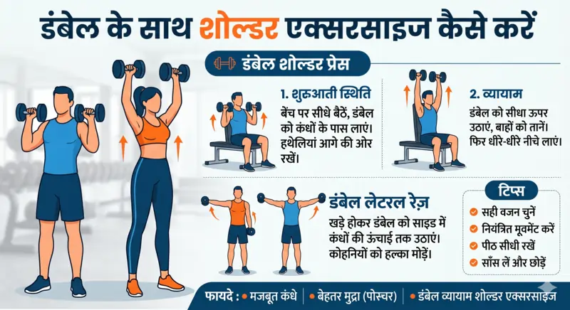डंबेल के साथ शोल्डर एक्सरसाइज कैसे करें (How to Do Shoulder Exercise with Dumbbells in Hindi)